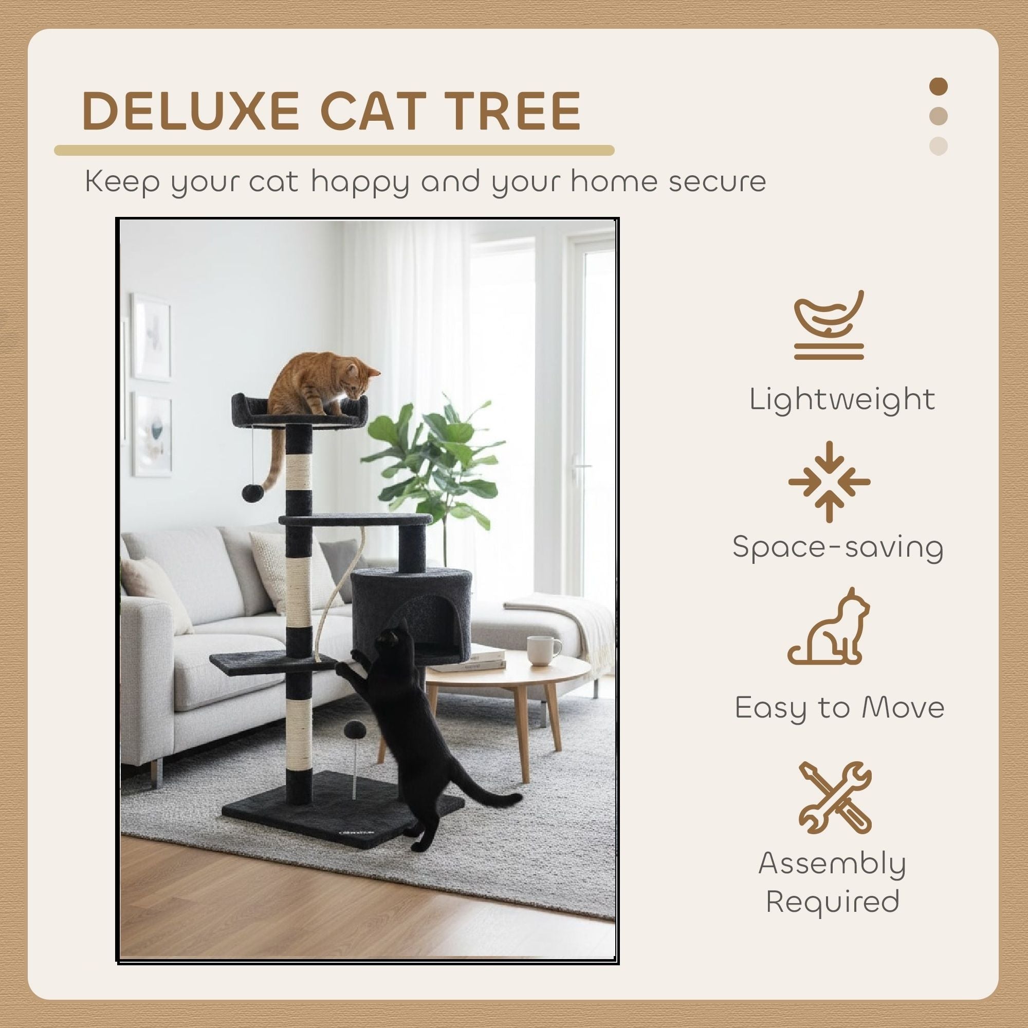 CARLA HOME 140cm Cat Tree for Indoor Cats with Plush Perch, Sisal Scratching Posts & Condo for Kittens & V178-36380