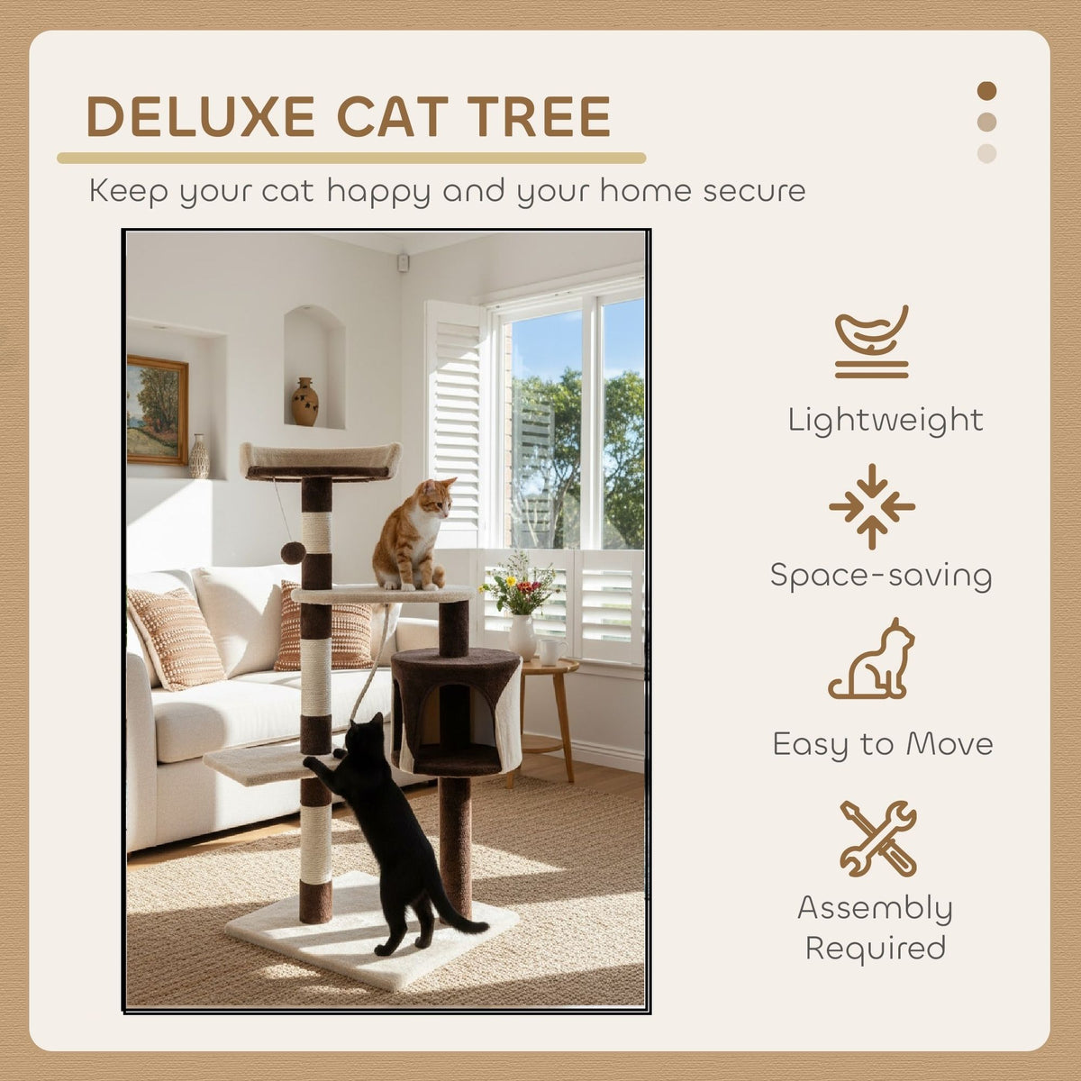 CARLA HOME 140cm Cat Tree for Indoor Cats with Plush Perch, Sisal Scratching Posts & Condo for Kittens & V178-36381
