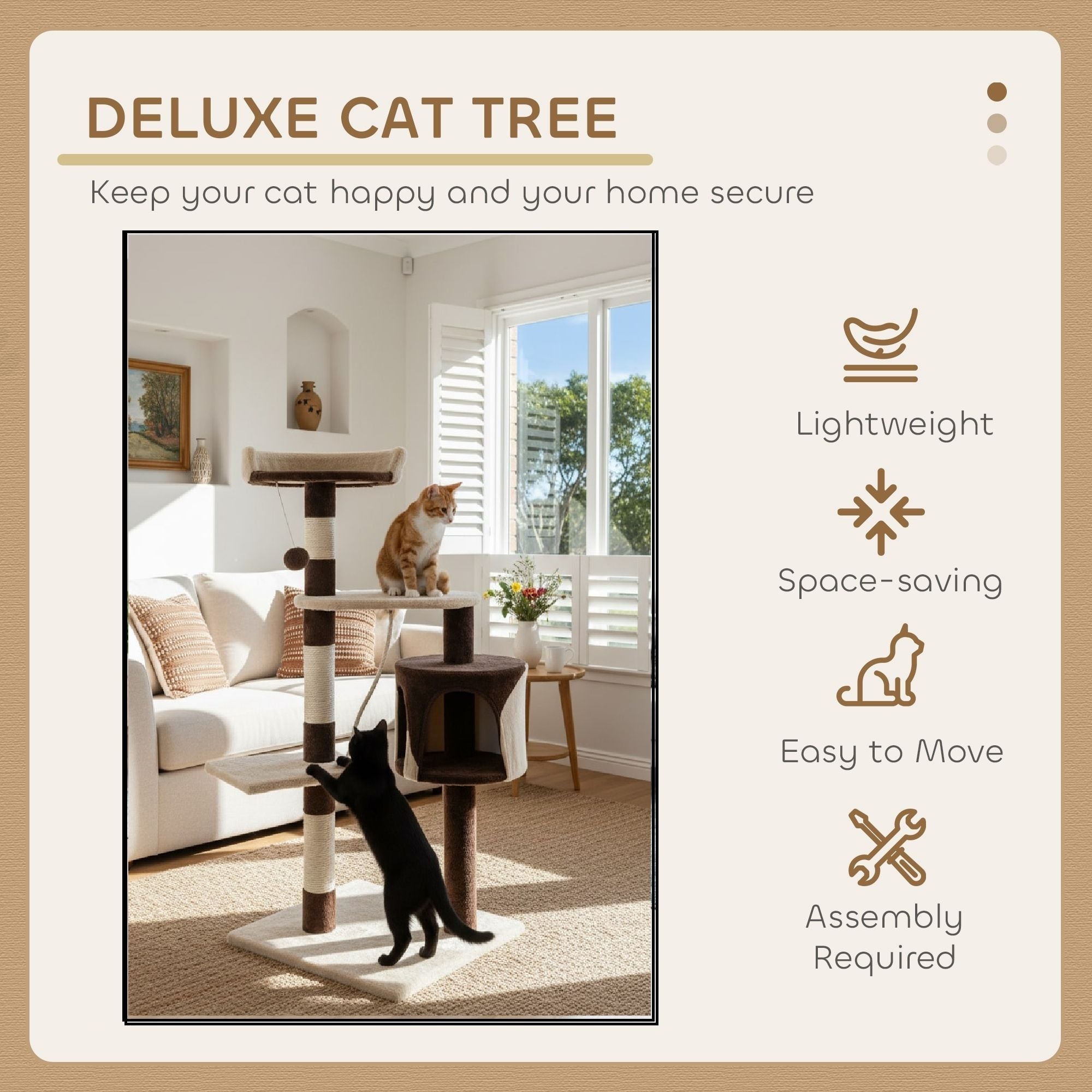 CARLA HOME 140cm Cat Tree for Indoor Cats with Plush Perch, Sisal Scratching Posts & Condo for Kittens & V178-36381