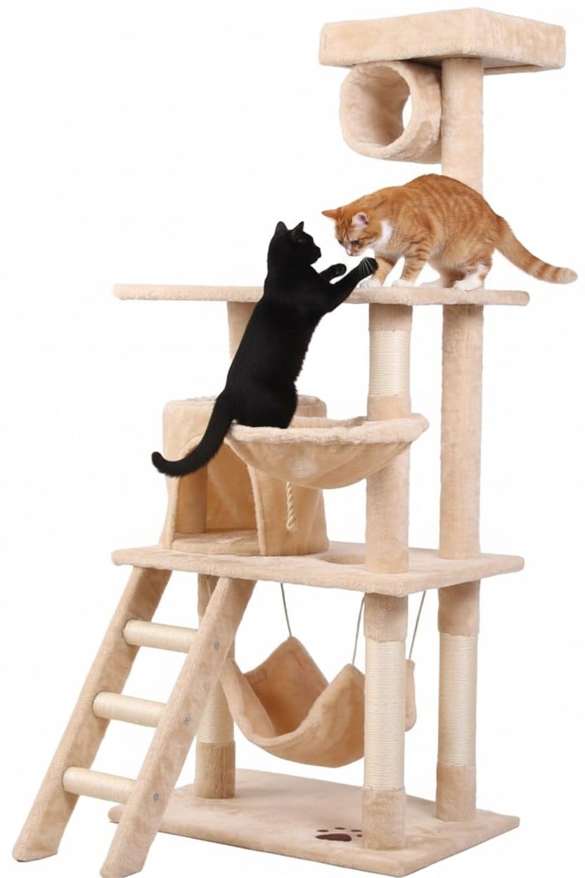CARLA HOME 141cm Cat Tree Tower for Indoor Cats with Plush Perch, Ladder, Sisal Scratching Posts, Hammock & V178-36382