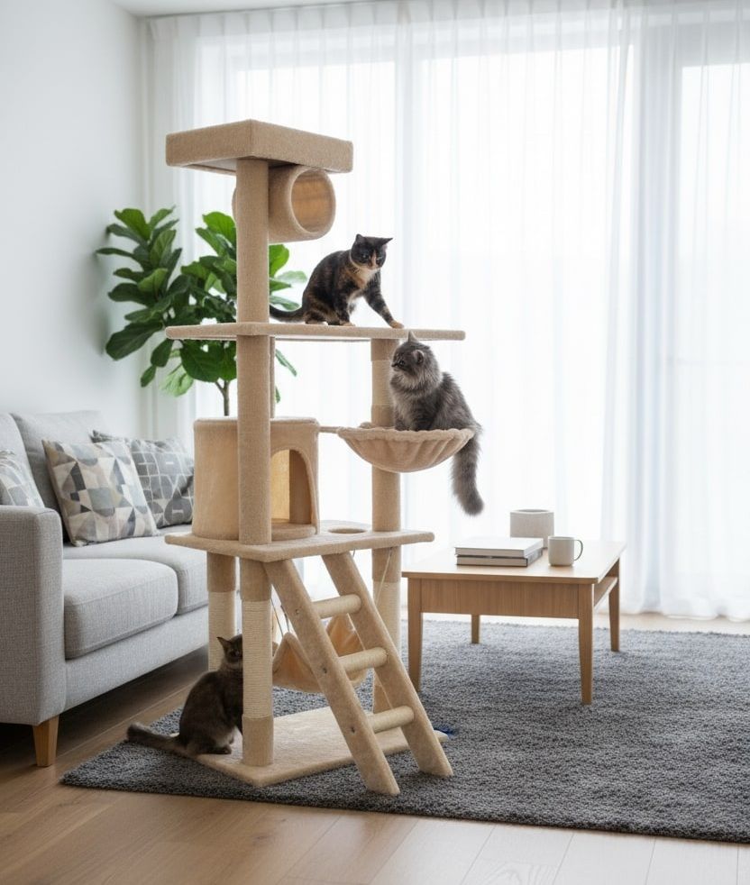CARLA HOME 141cm Cat Tree Tower for Indoor Cats with Plush Perch, Ladder, Sisal Scratching Posts, Hammock & V178-36382
