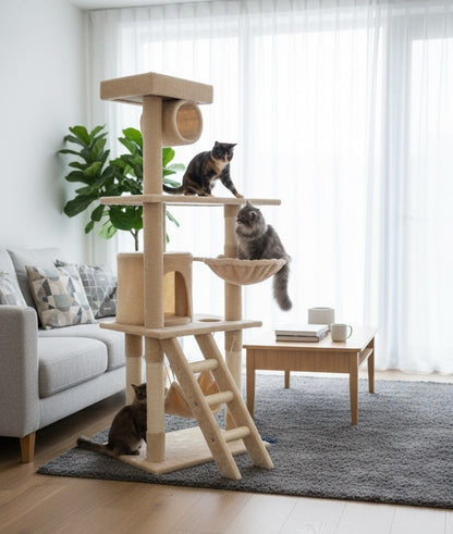 CARLA HOME 141cm Cat Tree Tower for Indoor Cats with Plush Perch, Ladder, Sisal Scratching Posts, Hammock & V178-36382