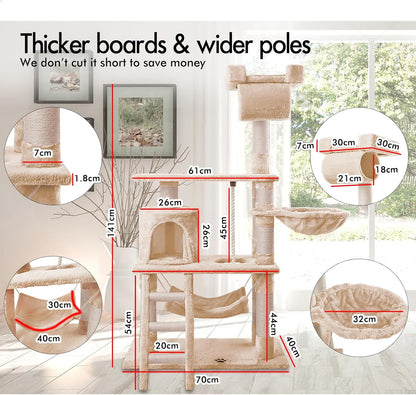 CARLA HOME 141cm Cat Tree Tower for Indoor Cats with Plush Perch, Ladder, Sisal Scratching Posts, Hammock & V178-36382