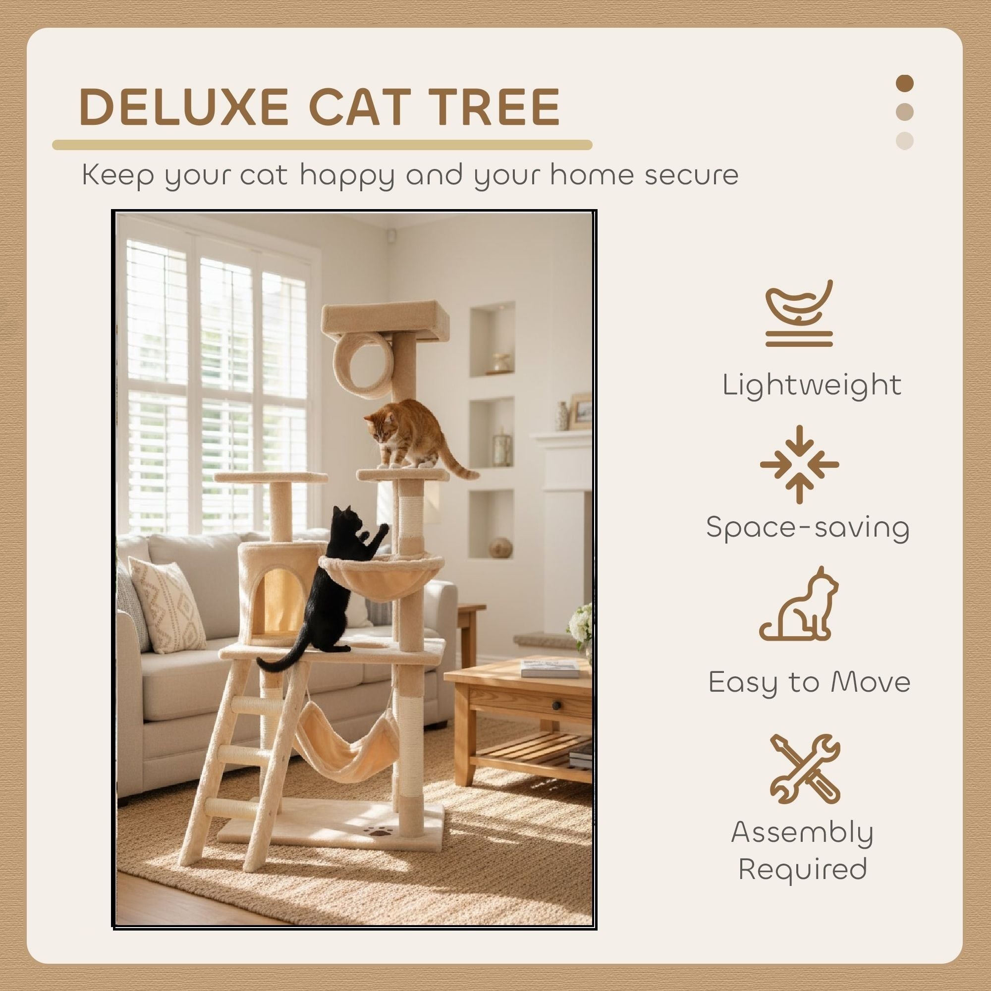 CARLA HOME 141cm Cat Tree Tower for Indoor Cats with Plush Perch, Ladder, Sisal Scratching Posts, Hammock & V178-36382