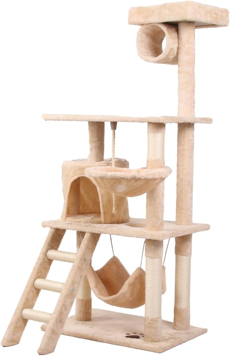CARLA HOME 141cm Cat Tree Tower for Indoor Cats with Plush Perch, Ladder, Sisal Scratching Posts, Hammock & V178-36382