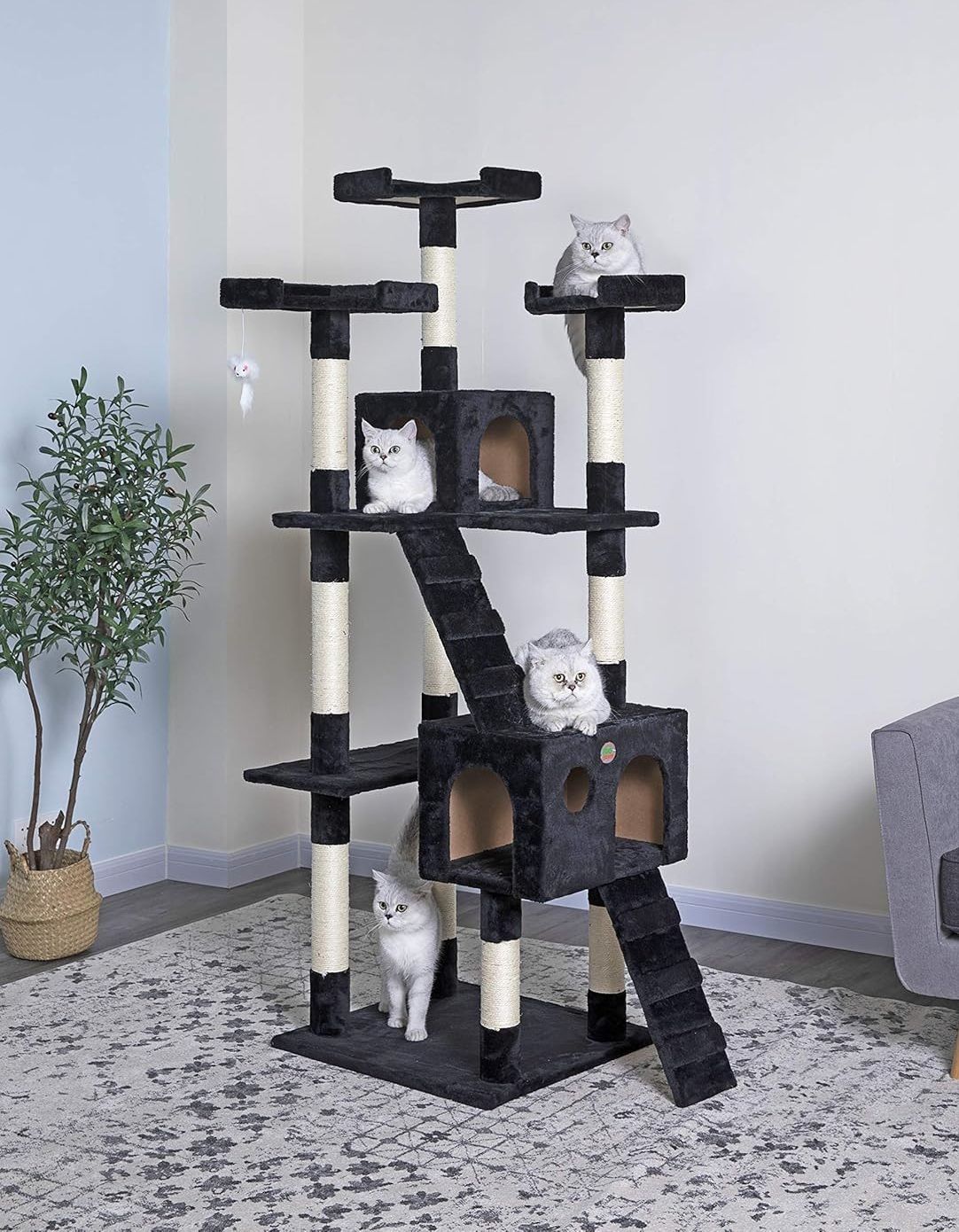 CARLA HOME 180cm Cat Tree Tower for Indoor Cats with Dual Condos, Plush Perches, Sisal Scratching Posts & V178-36383