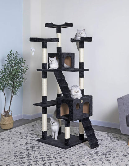 CARLA HOME 180cm Cat Tree Tower for Indoor Cats with Dual Condos, Plush Perches, Sisal Scratching Posts & V178-36383