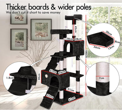 CARLA HOME 180cm Cat Tree Tower for Indoor Cats with Dual Condos, Plush Perches, Sisal Scratching Posts & V178-36383