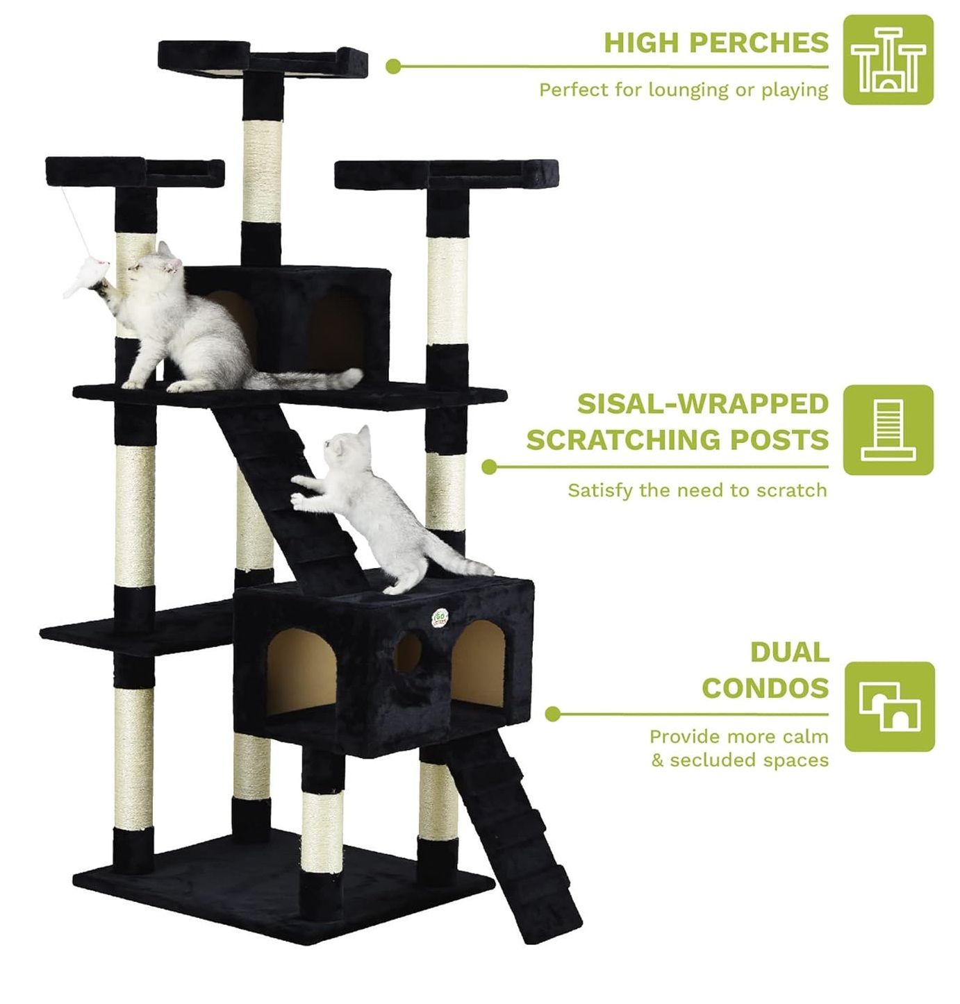 CARLA HOME 180cm Cat Tree Tower for Indoor Cats with Dual Condos, Plush Perches, Sisal Scratching Posts & V178-36383