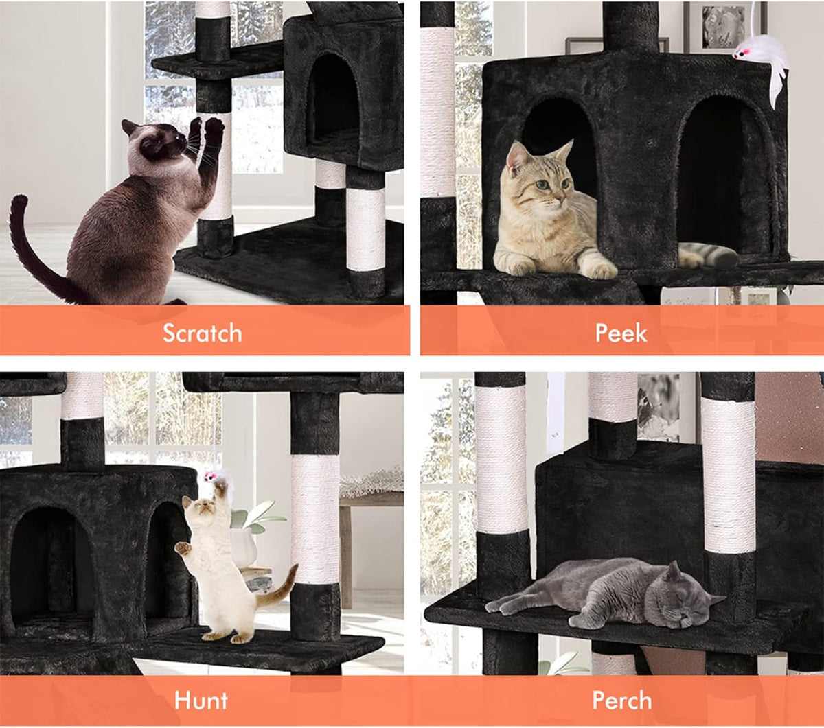 CARLA HOME 180cm Cat Tree Tower for Indoor Cats with Dual Condos, Plush Perches, Sisal Scratching Posts & V178-36383