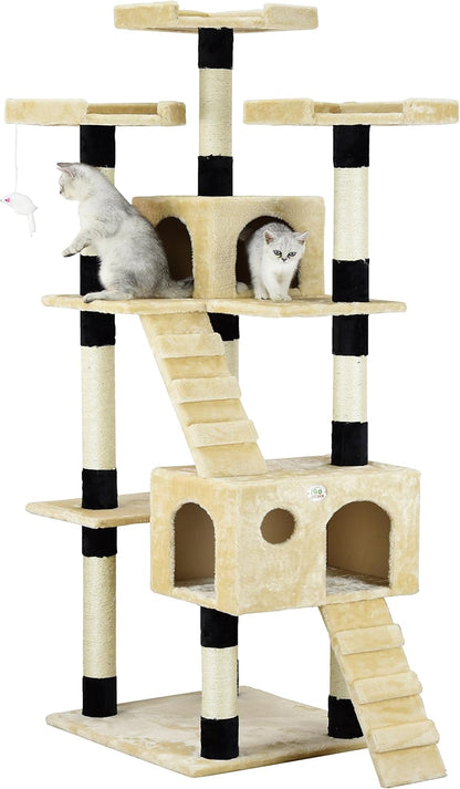 CARLA HOME 180cm Cat Tree Tower for Indoor Cats with Dual Condos, Plush Perches, Sisal Scratching Posts & V178-36385