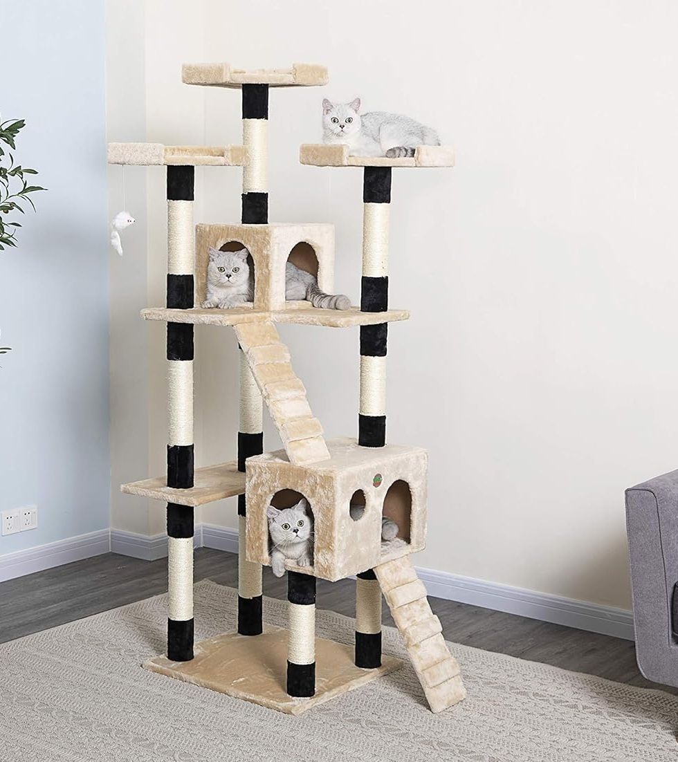 CARLA HOME 180cm Cat Tree Tower for Indoor Cats with Dual Condos, Plush Perches, Sisal Scratching Posts & V178-36385