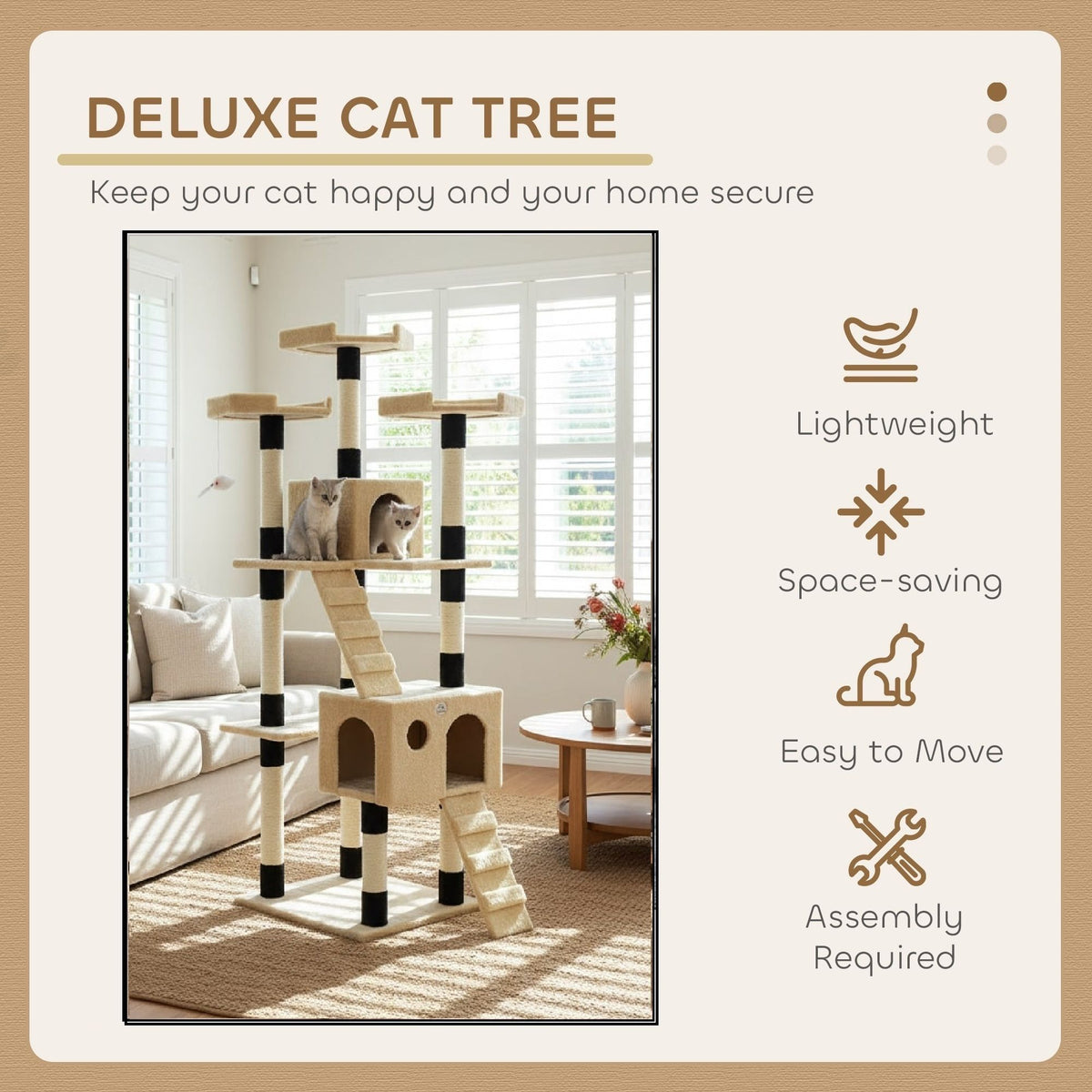 CARLA HOME 180cm Cat Tree Tower for Indoor Cats with Dual Condos, Plush Perches, Sisal Scratching Posts & V178-36385