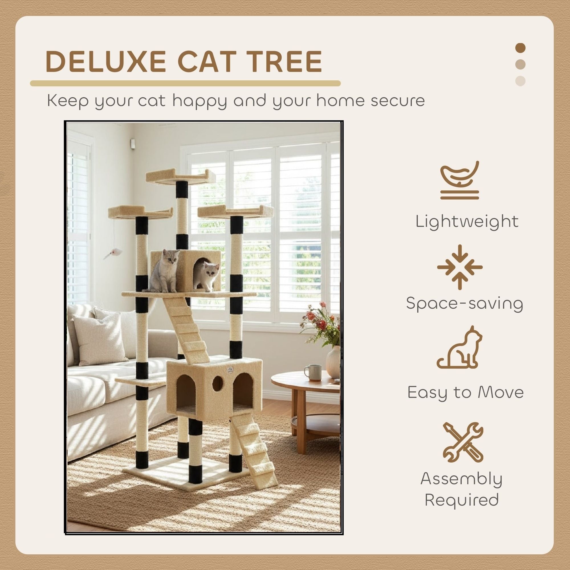 CARLA HOME 180cm Cat Tree Tower for Indoor Cats with Dual Condos, Plush Perches, Sisal Scratching Posts & V178-36385