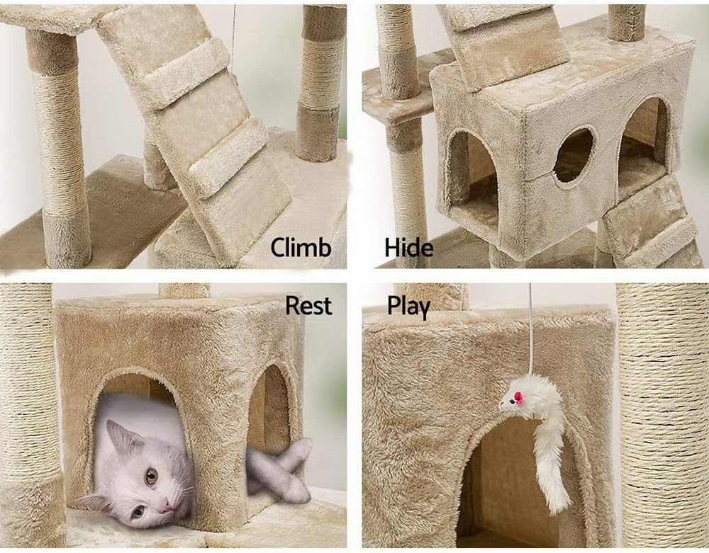 CARLA HOME 180cm Cat Tree Tower for Indoor Cats with Dual Condos, Plush Perches, Sisal Scratching Posts & V178-36385