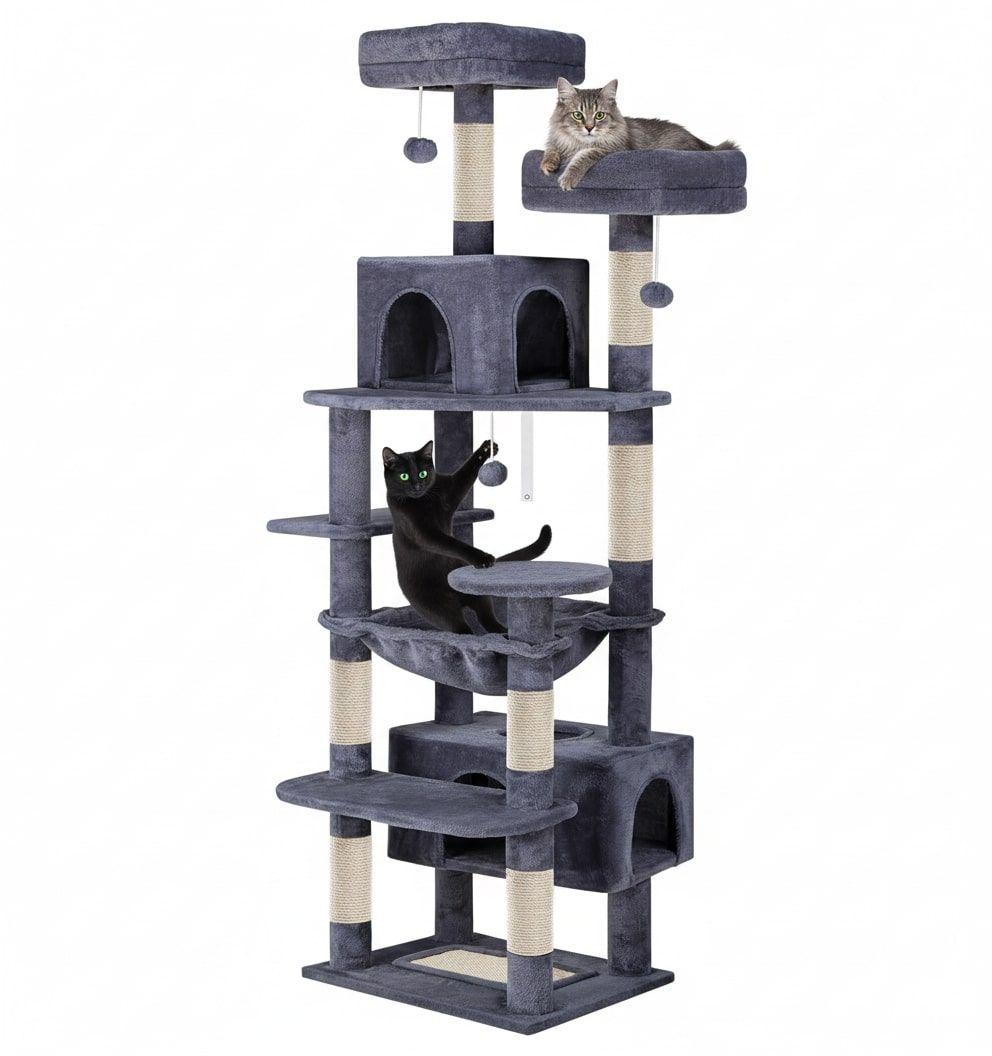 CARLA HOME 180cm Cat Tree Tower for Indoor Cats with Plush Perches, Dual Condos, Natural Sisal Scratching V178-36386