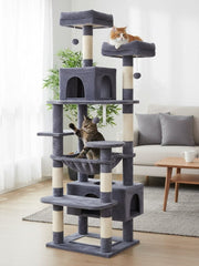 CARLA HOME 180cm Cat Tree Tower for Indoor Cats with Plush Perches, Dual Condos, Natural Sisal Scratching V178-36386