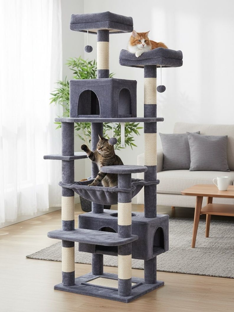 CARLA HOME 180cm Cat Tree Tower for Indoor Cats with Plush Perches, Dual Condos, Natural Sisal Scratching V178-36386
