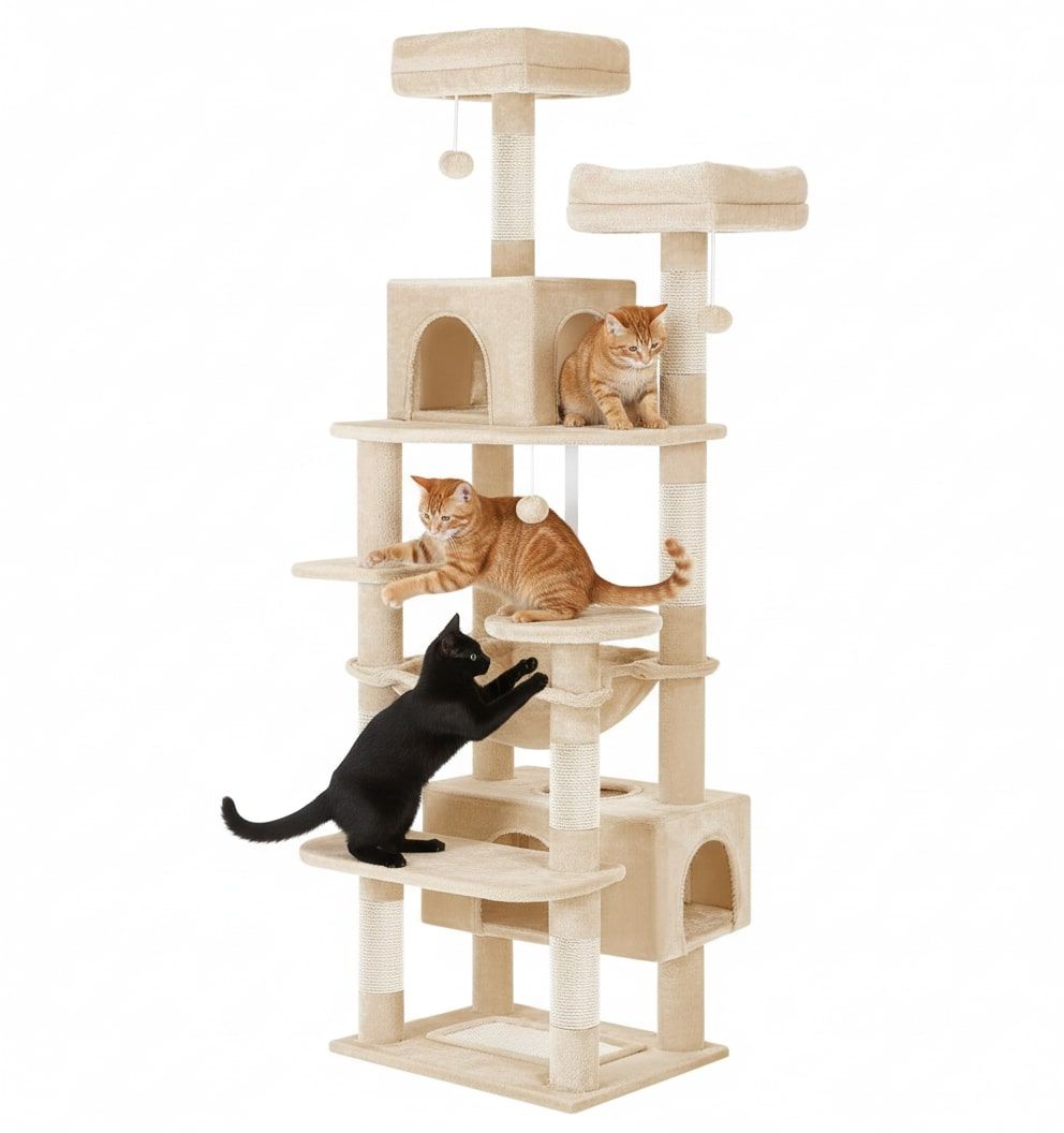 CARLA HOME 180cm Cat Tree Tower for Indoor Cats with Plush Perches, Dual Condos, Natural Sisal Scratching V178-36387