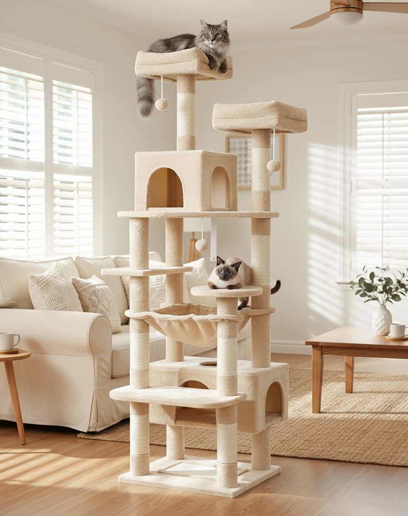 CARLA HOME 180cm Cat Tree Tower for Indoor Cats with Plush Perches, Dual Condos, Natural Sisal Scratching V178-36387