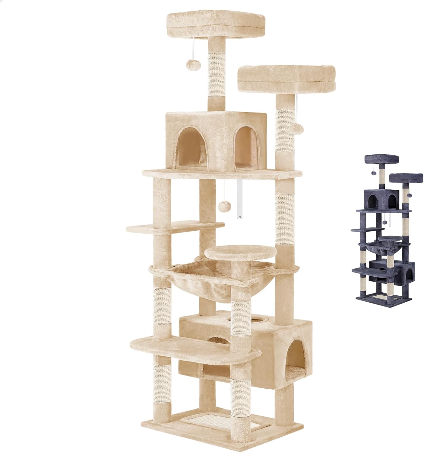 CARLA HOME 180cm Cat Tree Tower for Indoor Cats with Plush Perches, Dual Condos, Natural Sisal Scratching V178-36387