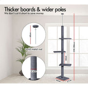 CARLA HOME Floor to Ceiling Cat Tree Tower with Adjustable Height 230-286cm for Indoor Cats (Grey) V178-36388