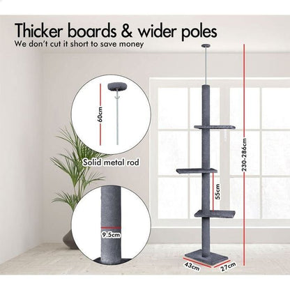 CARLA HOME Floor to Ceiling Cat Tree Tower with Adjustable Height 230-286cm for Indoor Cats (Grey) V178-36388