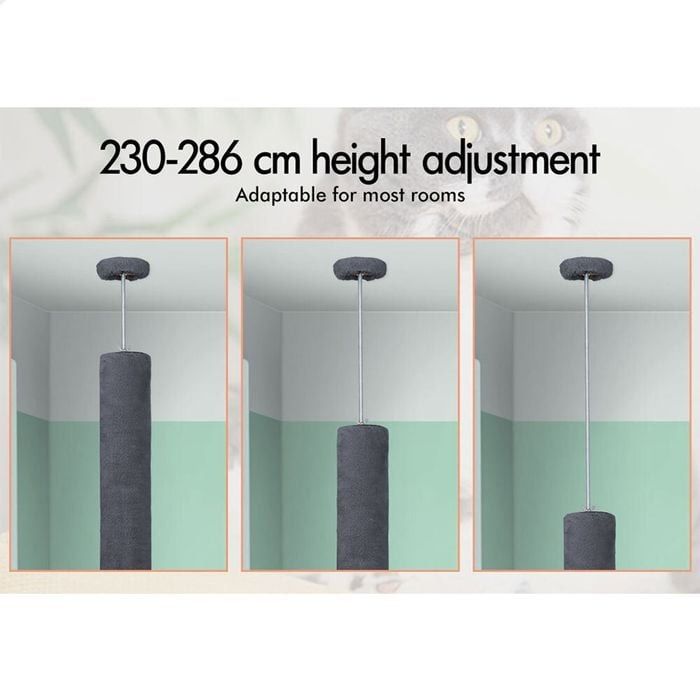 CARLA HOME Floor to Ceiling Cat Tree Tower with Adjustable Height 230-286cm for Indoor Cats (Grey) V178-36388