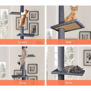 CARLA HOME Floor to Ceiling Cat Tree Tower with Adjustable Height 230-286cm for Indoor Cats (Grey) V178-36388