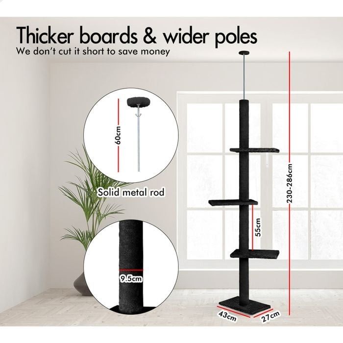 CARLA HOME Floor to Ceiling Cat Tree Tower with Adjustable Height 230-286cm for Indoor Cats (Black) V178-36389