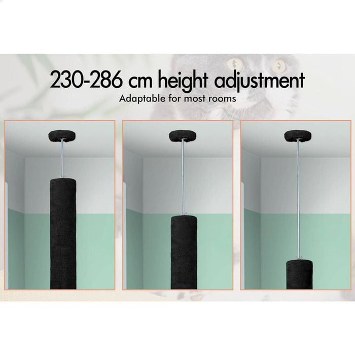 CARLA HOME Floor to Ceiling Cat Tree Tower with Adjustable Height 230-286cm for Indoor Cats (Black) V178-36389