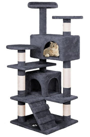 CARLA HOME 134cm Cat Tree Tower for Indoor Cats with Plush Perches, Dual Condos, Natural Sisal Scratching V178-36390