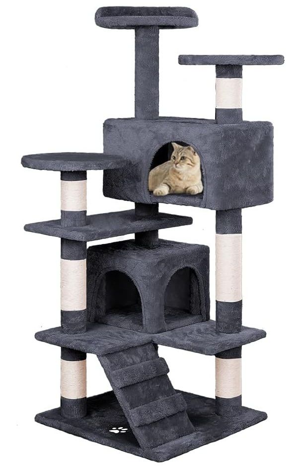 CARLA HOME 134cm Cat Tree Tower for Indoor Cats with Plush Perches, Dual Condos, Natural Sisal Scratching V178-36390
