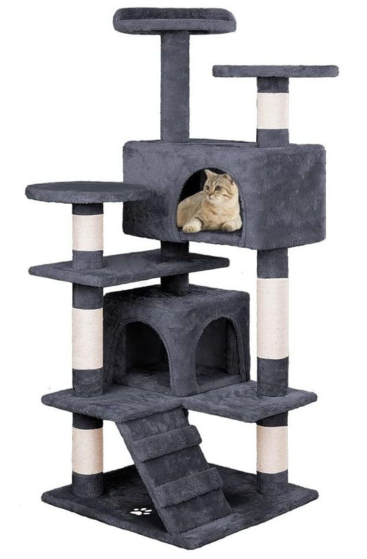 CARLA HOME 134cm Cat Tree Tower for Indoor Cats with Plush Perches, Dual Condos, Natural Sisal Scratching V178-36390