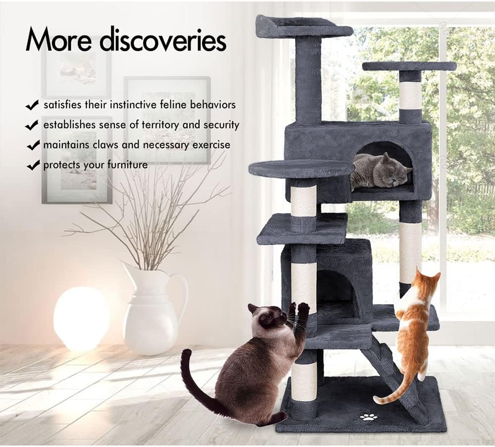CARLA HOME 134cm Cat Tree Tower for Indoor Cats with Plush Perches, Dual Condos, Natural Sisal Scratching V178-36390