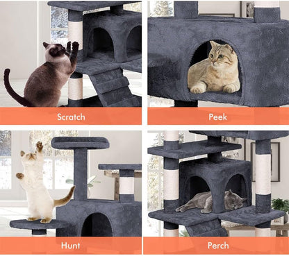 CARLA HOME 134cm Cat Tree Tower for Indoor Cats with Plush Perches, Dual Condos, Natural Sisal Scratching V178-36390