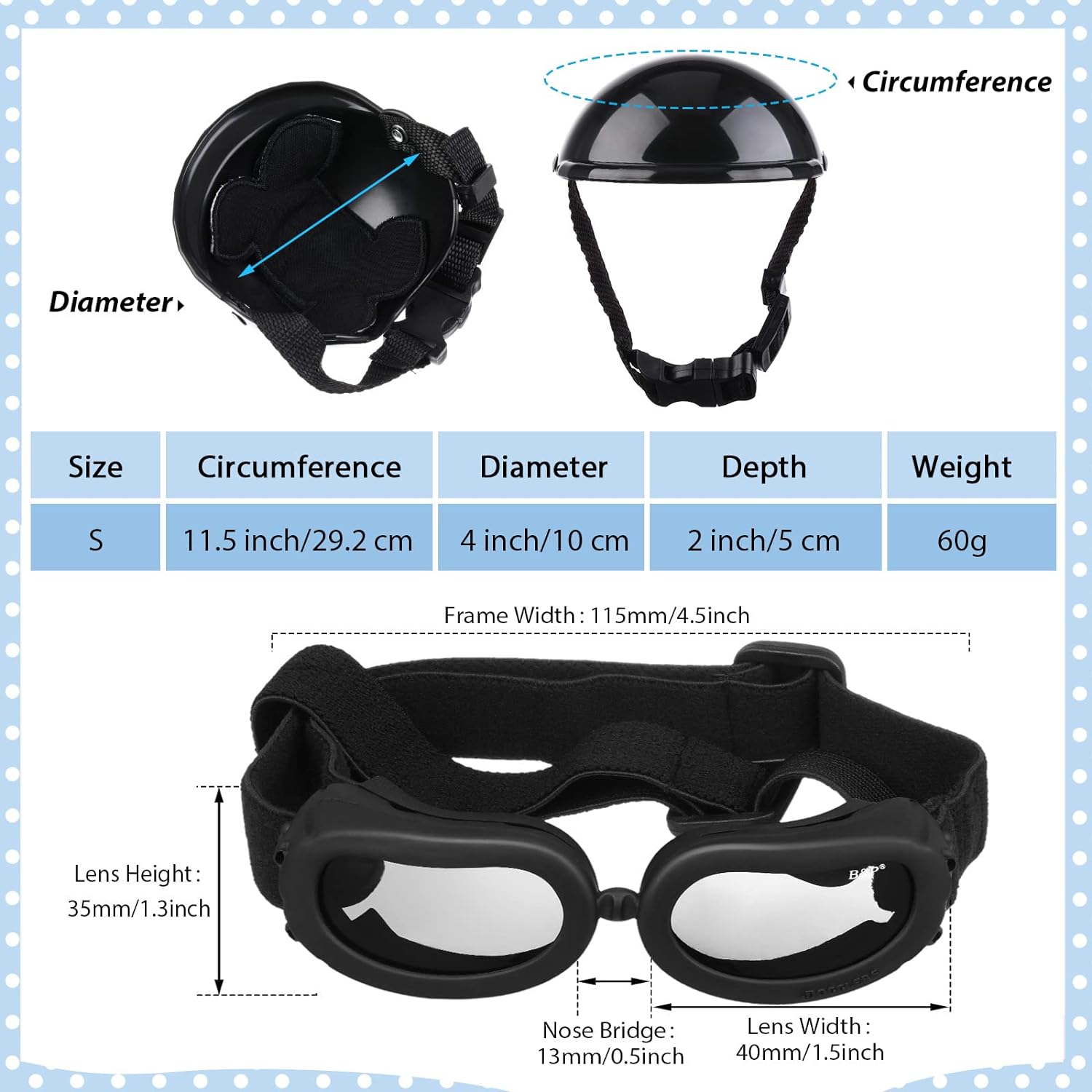 Dog Helmet Goggles, Small Size, Black V178-36391
