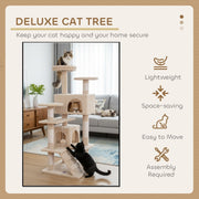 CARLA HOME 134cm Cat Tree Tower for Indoor Cats with Plush Perches, Dual Condos, Natural Sisal Scratching V178-36392