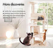 CARLA HOME 134cm Cat Tree Tower for Indoor Cats with Plush Perches, Dual Condos, Natural Sisal Scratching V178-36392