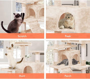 CARLA HOME 134cm Cat Tree Tower for Indoor Cats with Plush Perches, Dual Condos, Natural Sisal Scratching V178-36392