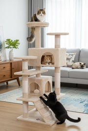 CARLA HOME 134cm Cat Tree Tower for Indoor Cats with Plush Perches, Dual Condos, Natural Sisal Scratching V178-36392