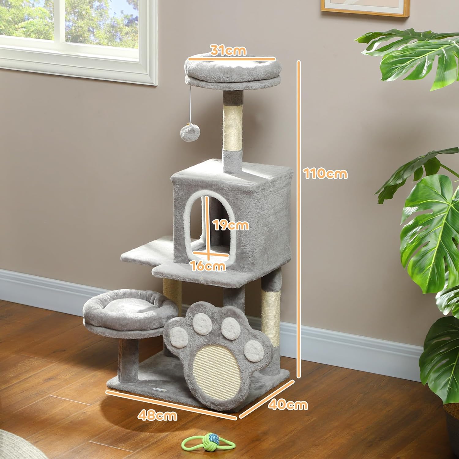 CARLA HOME Large Cat Tree Tower for Indoor Cats with Plush Perch, Cat Condo, Natural Sisal Scratching Posts, V178-36394