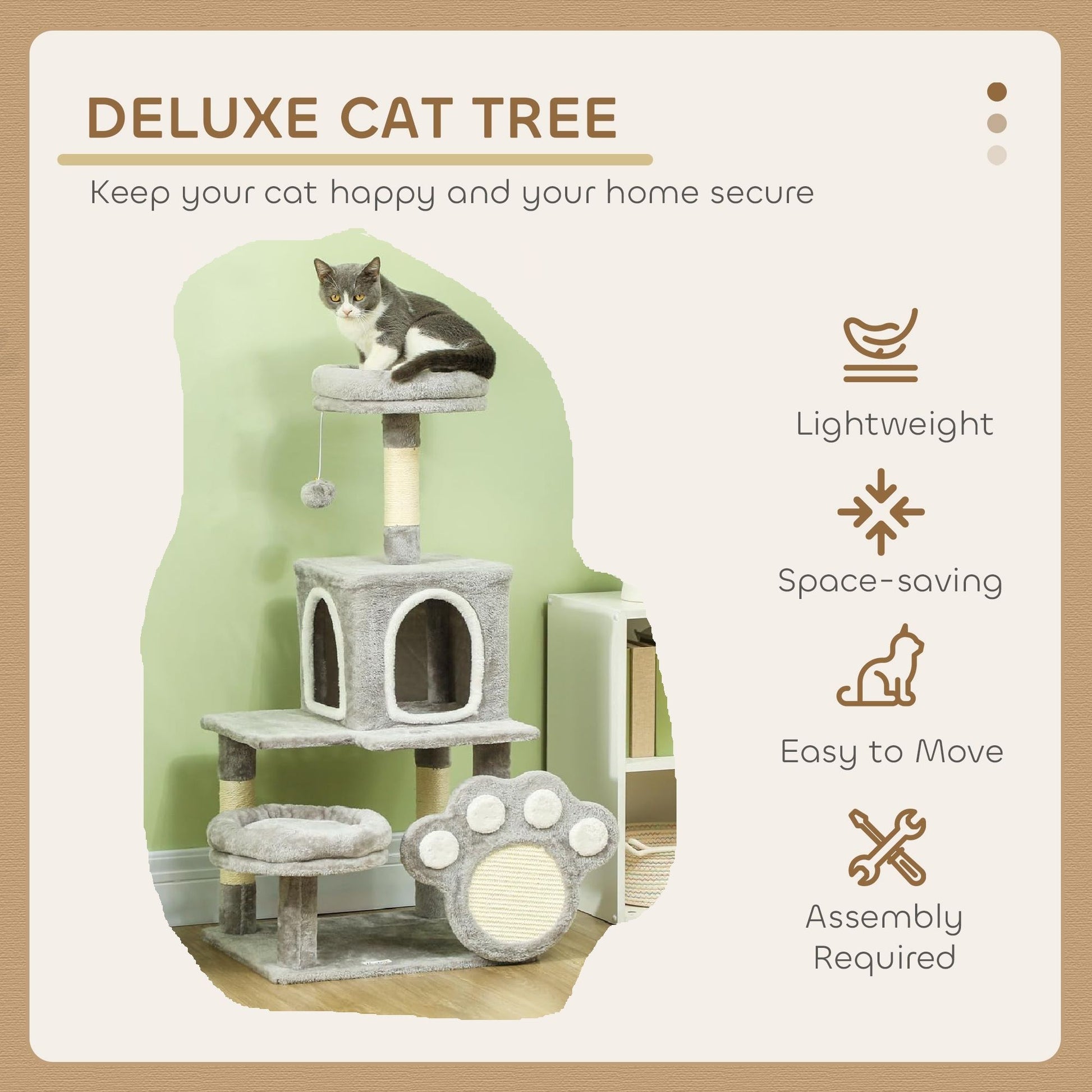 CARLA HOME Large Cat Tree Tower for Indoor Cats with Plush Perch, Cat Condo, Natural Sisal Scratching Posts, V178-36394