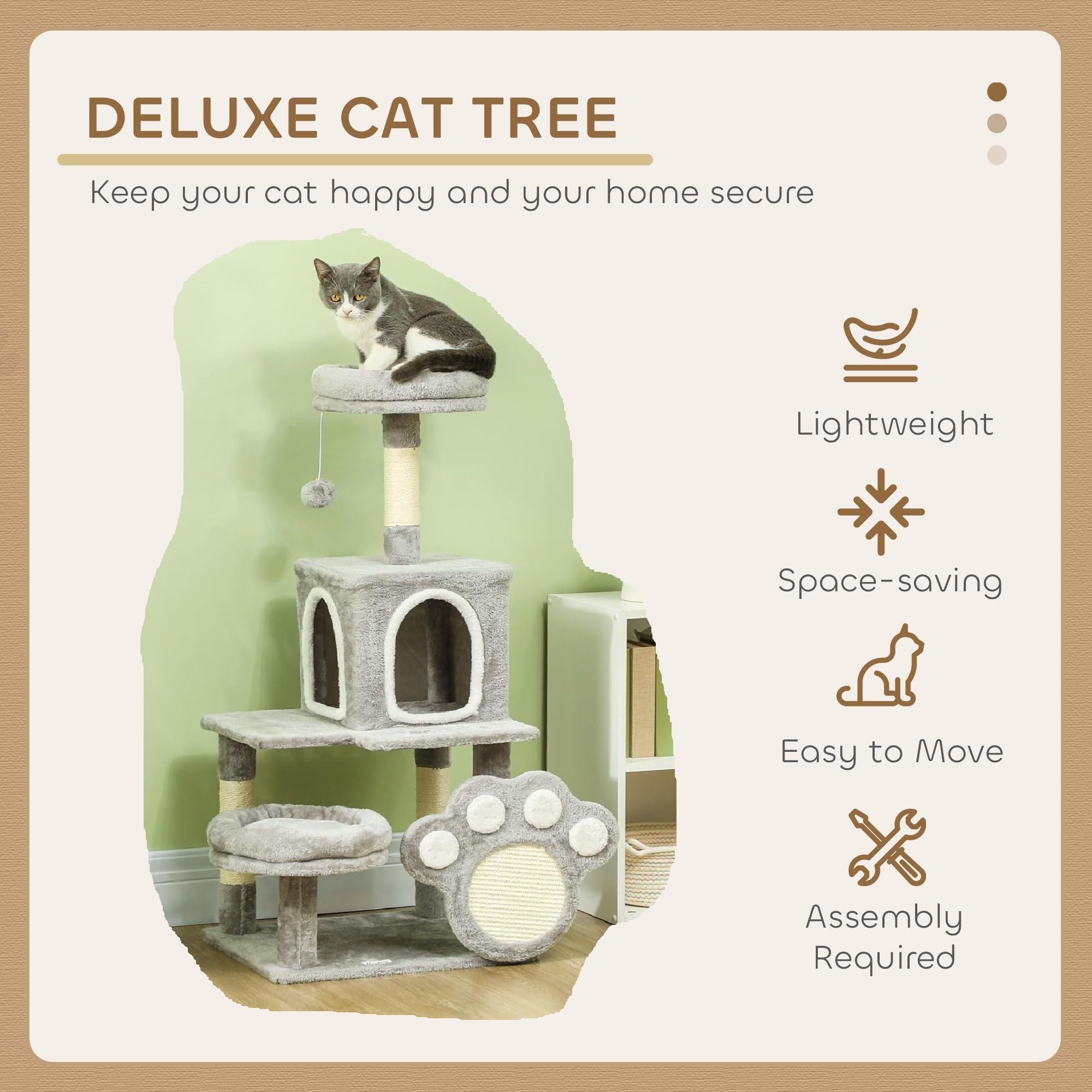 CARLA HOME Large Cat Tree Tower for Indoor Cats with Plush Perch, Cat Condo, Natural Sisal Scratching Posts, V178-36394