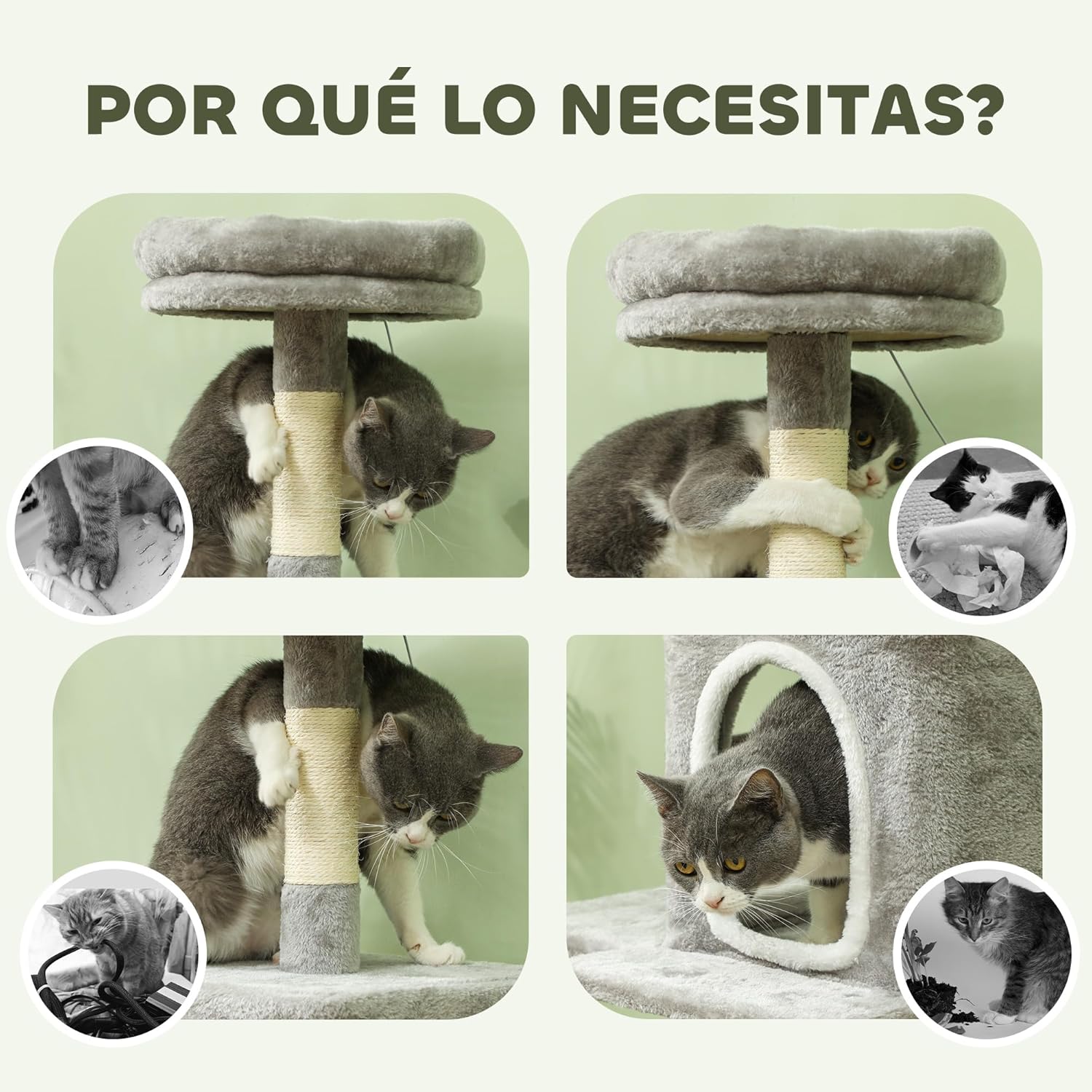 CARLA HOME Large Cat Tree Tower for Indoor Cats with Plush Perch, Cat Condo, Natural Sisal Scratching Posts, V178-36394