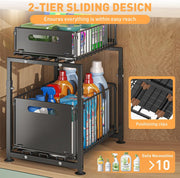 CARLA HOME 2-Tier Under Sink Organizer with Sliding Drawers & Height Adjustable for Kitchen Bathroom Cabinet V178-36395