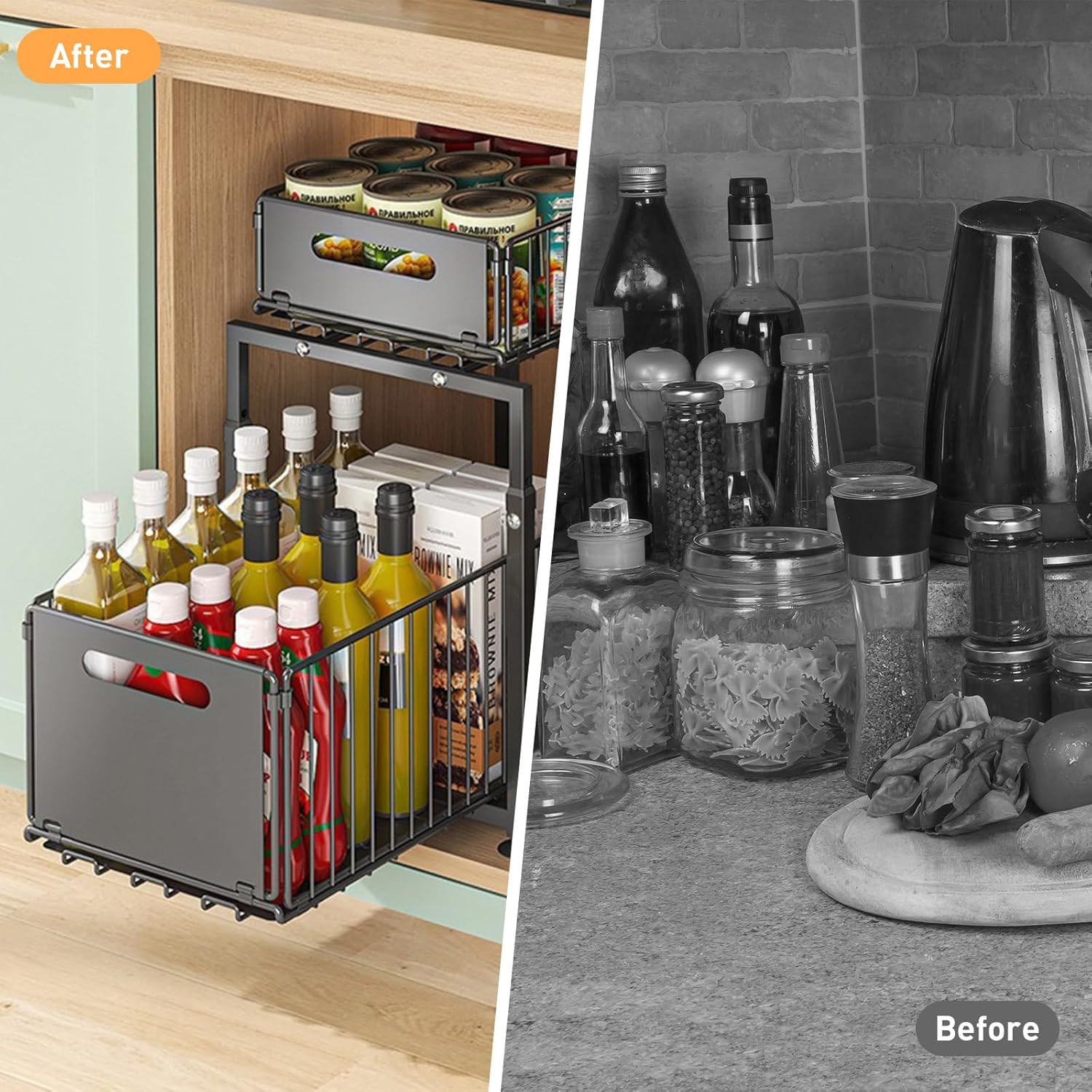 CARLA HOME 2-Tier Under Sink Organizer with Sliding Drawers & Height Adjustable for Kitchen Bathroom Cabinet V178-36395