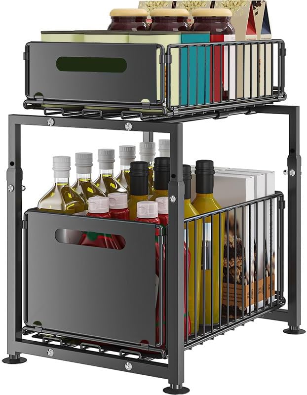 CARLA HOME 2-Tier Under Sink Organizer with Sliding Drawers & Height Adjustable for Kitchen Bathroom Cabinet V178-36395