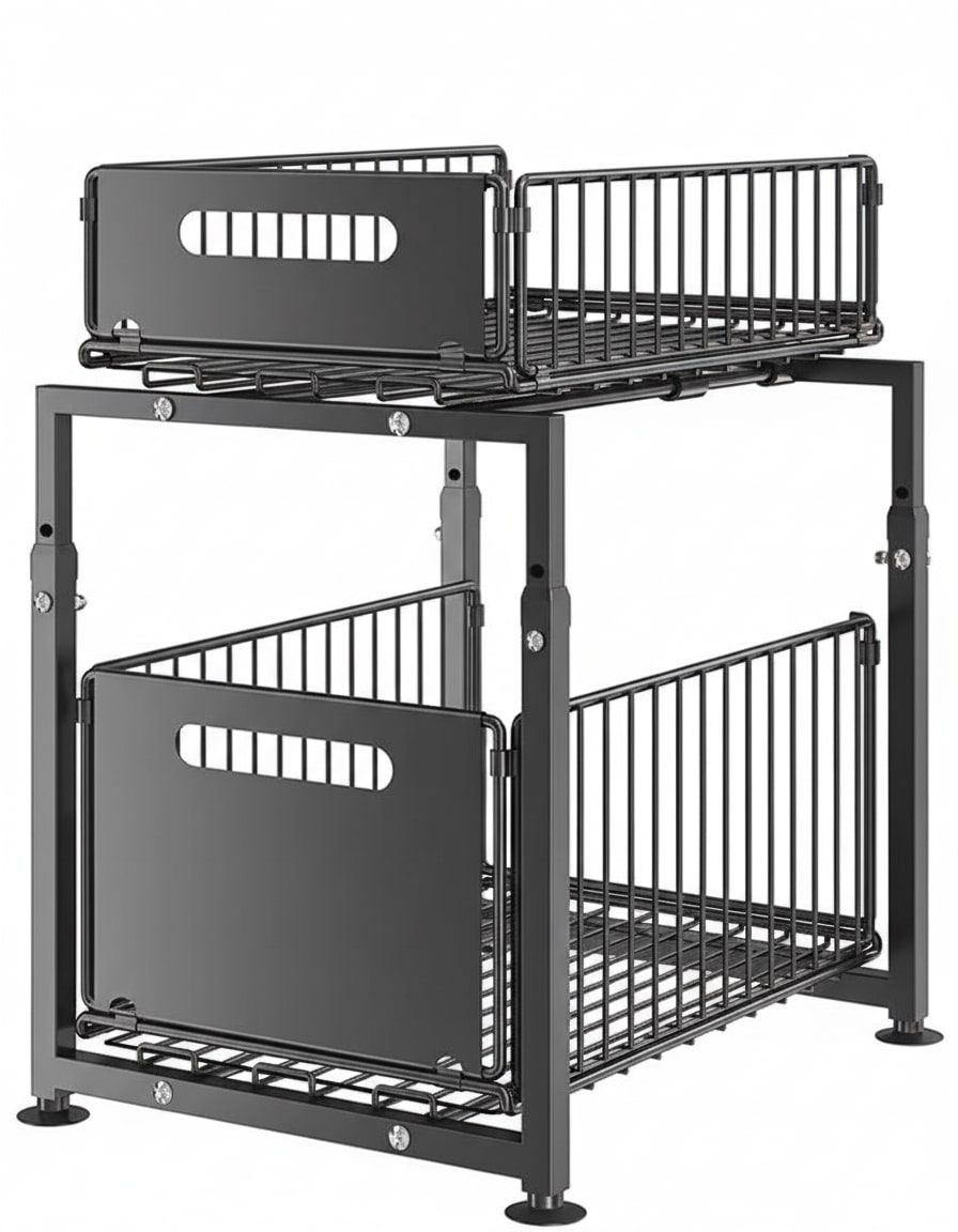CARLA HOME 2-Tier Under Sink Organizer with Sliding Drawers & Height Adjustable for Kitchen Bathroom Cabinet V178-36395