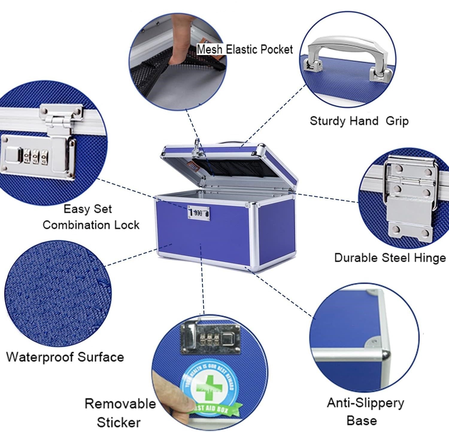 Locking Combination Medicine Box (Blue/Medium) V178-36811